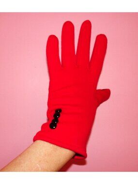 Vintage Red Cold Weather Stretch Gloves Black Button Detail M